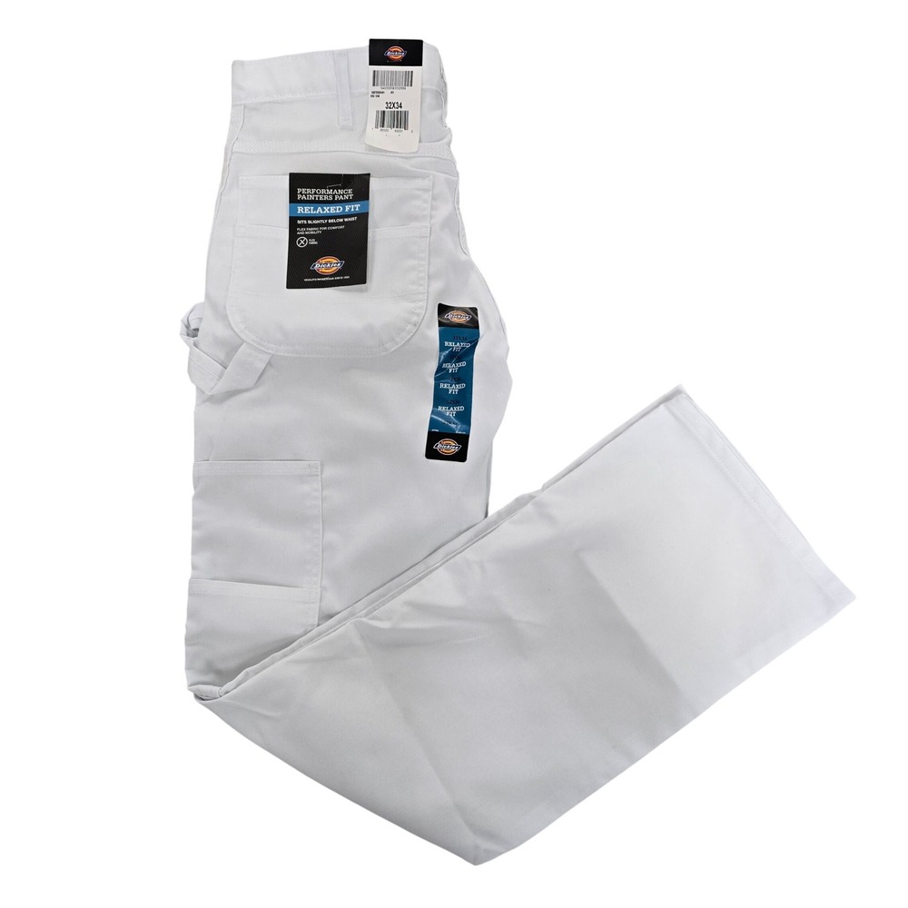 Dickies Mens White Performance Painters Pant Relaxed Fit Flex Fabric 32x34 NWT